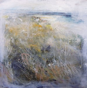 Aberlady 2. February. Mixed media on 10x10" wood. Rose Strang 2020