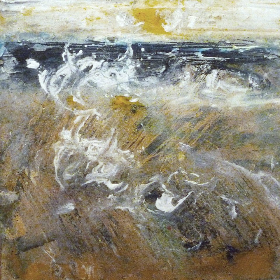 'Aberlady 3'. Mixed media on 5x6" wood. Rose Strang 2020