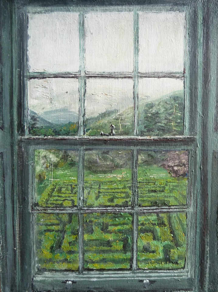 'Labyrinth'. Mixed media on 7.5 x 5.5. inch wood. Rose Strang, April 2020