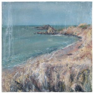 'North Berwick, Summer'. Mixed media on 18x18" wood panel. Rose Strang 2020. (NFS, Private Commission).