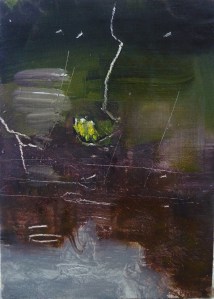 'Water of Leith. 8'. Oil on 7x5" wood. Rose Strang, May 2020.
