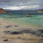 'Traigh Bhan, Turquoise. Iona'. Mixed media on 12x12 inch wood board. Rose Strang 2020