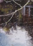 'Water of Leith. 3'. (Diptyque). Oil on 7x5" wood. Rose Strang, May 2020.