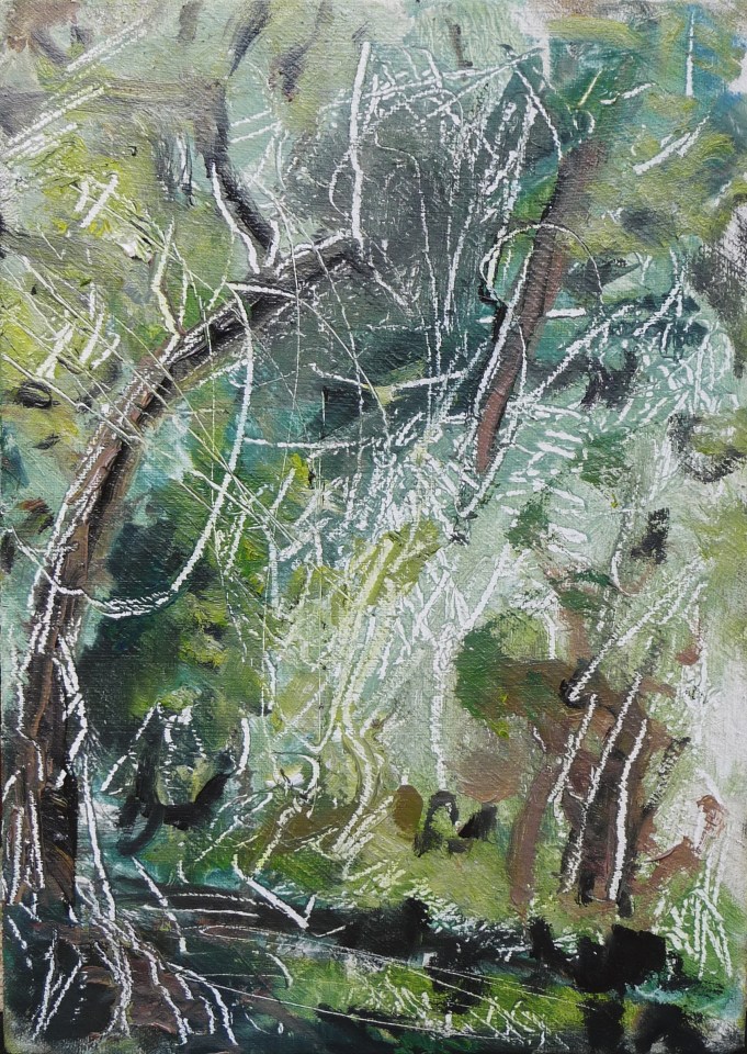'Water of Leith. 5'. (Diptyque). Oil on 7x5" wood. Rose Strang,