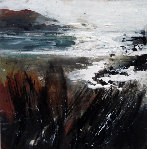 'Sanna Sundown'. Mixed media on 12x12 inch wood board. Rose Strang 2020