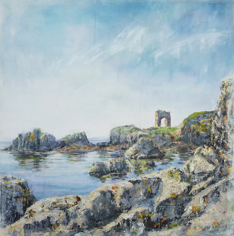 'Sunrise, Ruby Bay. Fife. Acrylic and oil on 36x36" wood panel. Rose Strang 2020. (private commission)