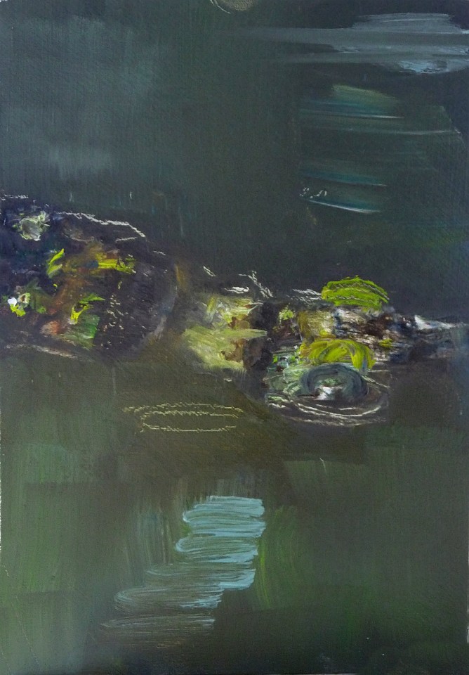 'Water of Leith. 11'. Oil on 7x5" wood. Rose Strang, May 2020. Unframed £250