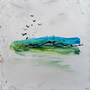 'Cerulean. Iona'. Mixed media on 10x 10 inch wood. Rose Strang 2018