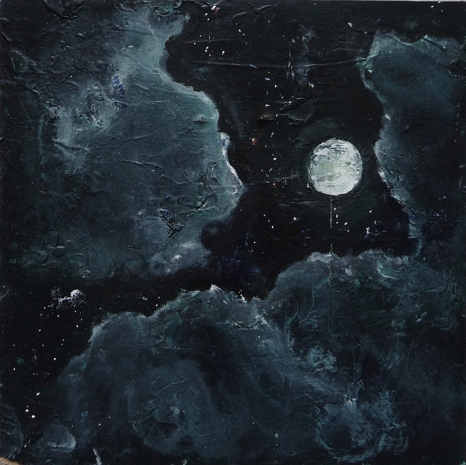'Moon. Iona'. Acrylic and oil on 10x10 inch wood. Rose Strang 2018