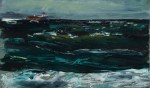 'Oil Tanker Near North Berwick'. Oil on 19x11 inch wood panel. Rose Strang 2020