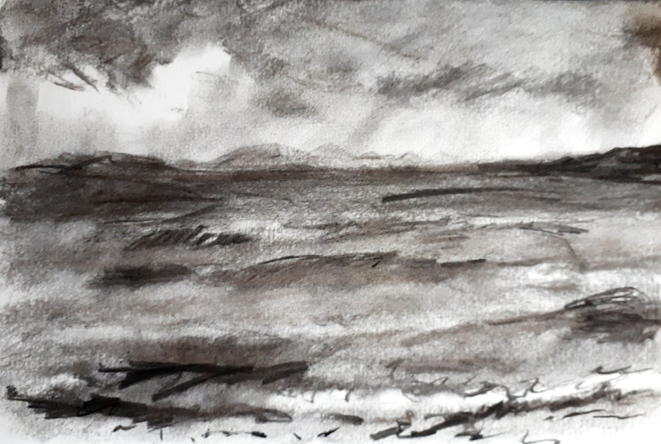 Charcoal sketch on paper. Rose Strang 2020