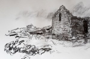 Charcoal sketch on paper. Rose Strang 2020