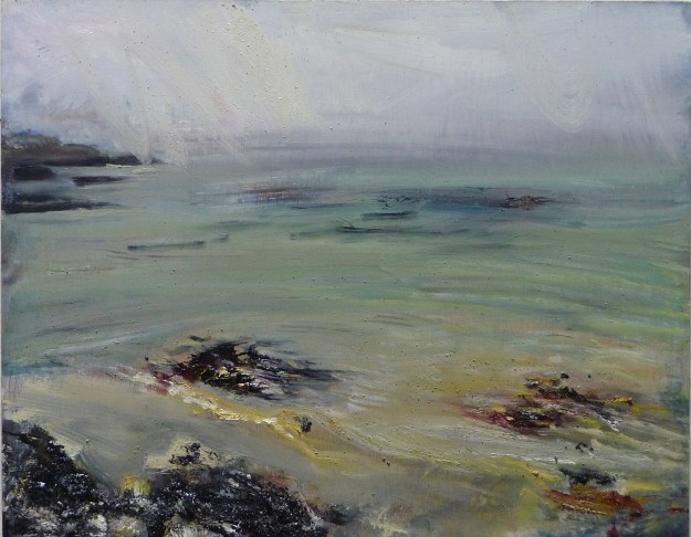 'Ardban, Morning Mist' Oil on 17x112 wood. Rose Strang 2020