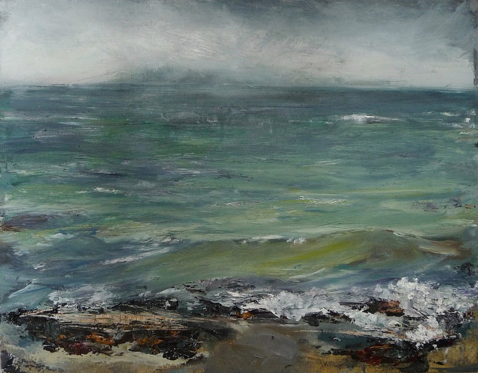 'Ardban,. Green Waves. Oil on14x11" wood. Rose Strang 2020
