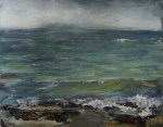 'Ardban,. Green Waves. Oil on14x11" wood. Rose Strang 2020