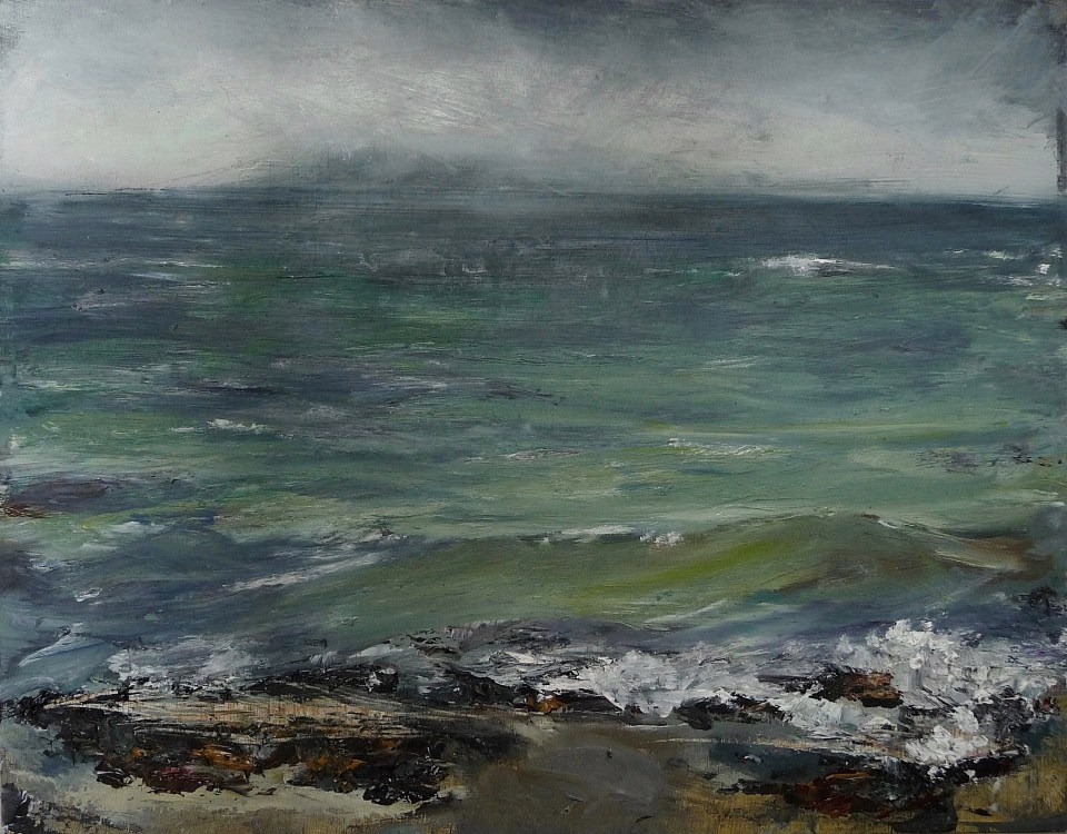 'Ardban,. Green Waves. Oil on14x11" wood. Rose Strang 2020