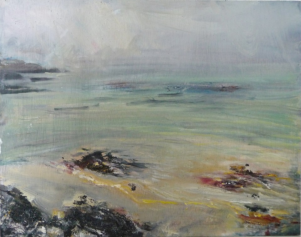 'Ardban, Morning Mist' Oil on 17x112 wood. Rose Strang 2020