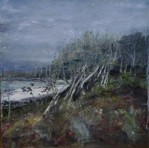'Ardban. Forest and Sea'. Oil on 19x192 wood. Rose Strang 2020