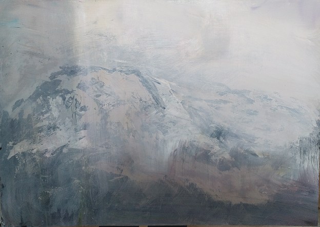 'Beinn Odhar Bheag, Glenfinnan'. Acrylic and oil on 33x23" wood panel. Rose Strang 2020