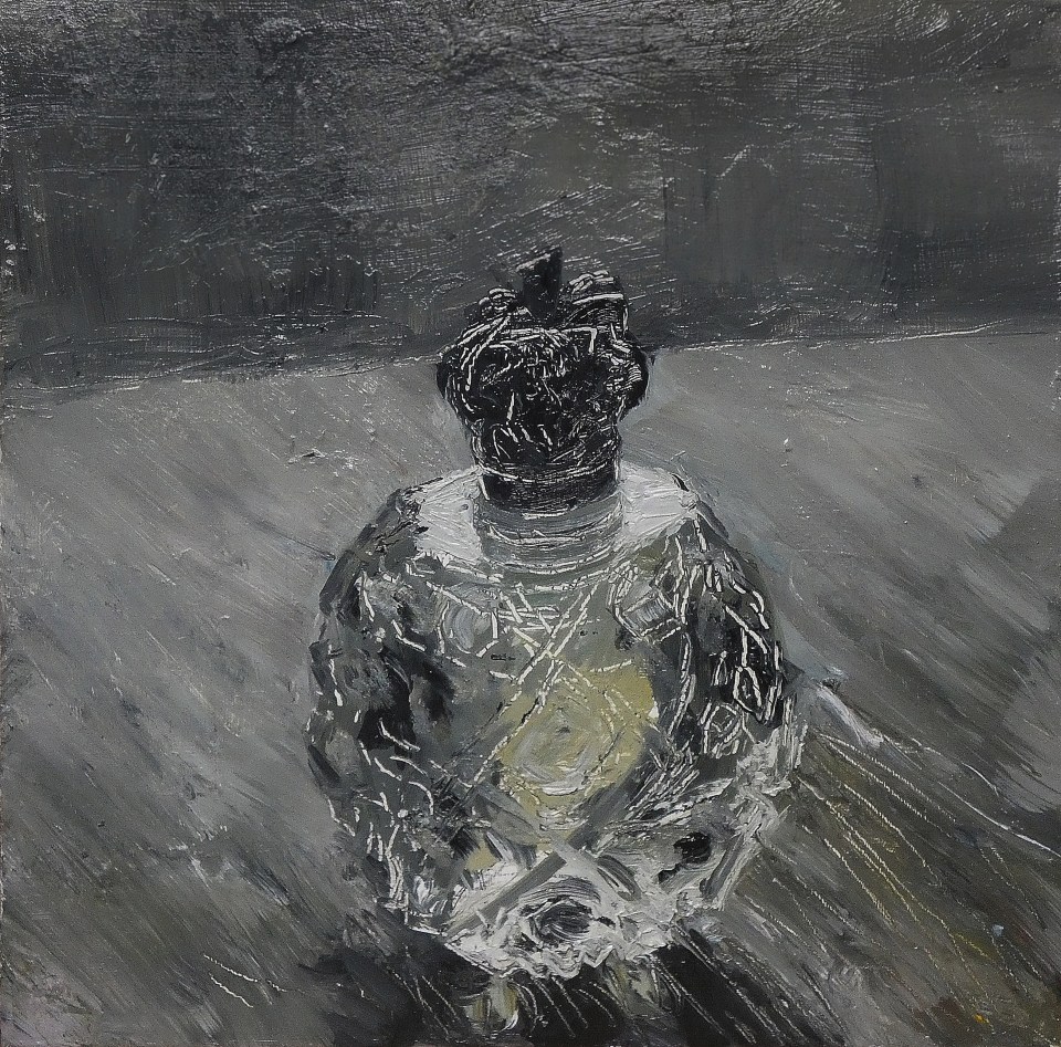 'Antique Perfume Bottle, Clear'. Oil on 13x13" wood. Rose Strang 2020