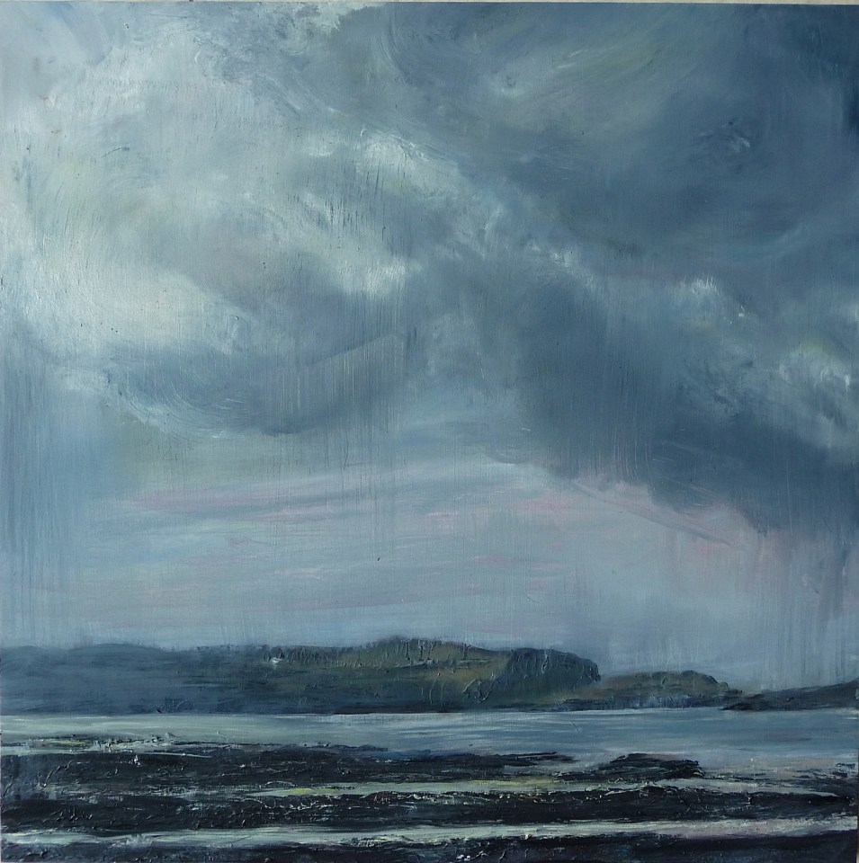 'Changing Weather, Loch Na Keal'. Oil on 20x20 inch wood panel. Rose Strang 2021
