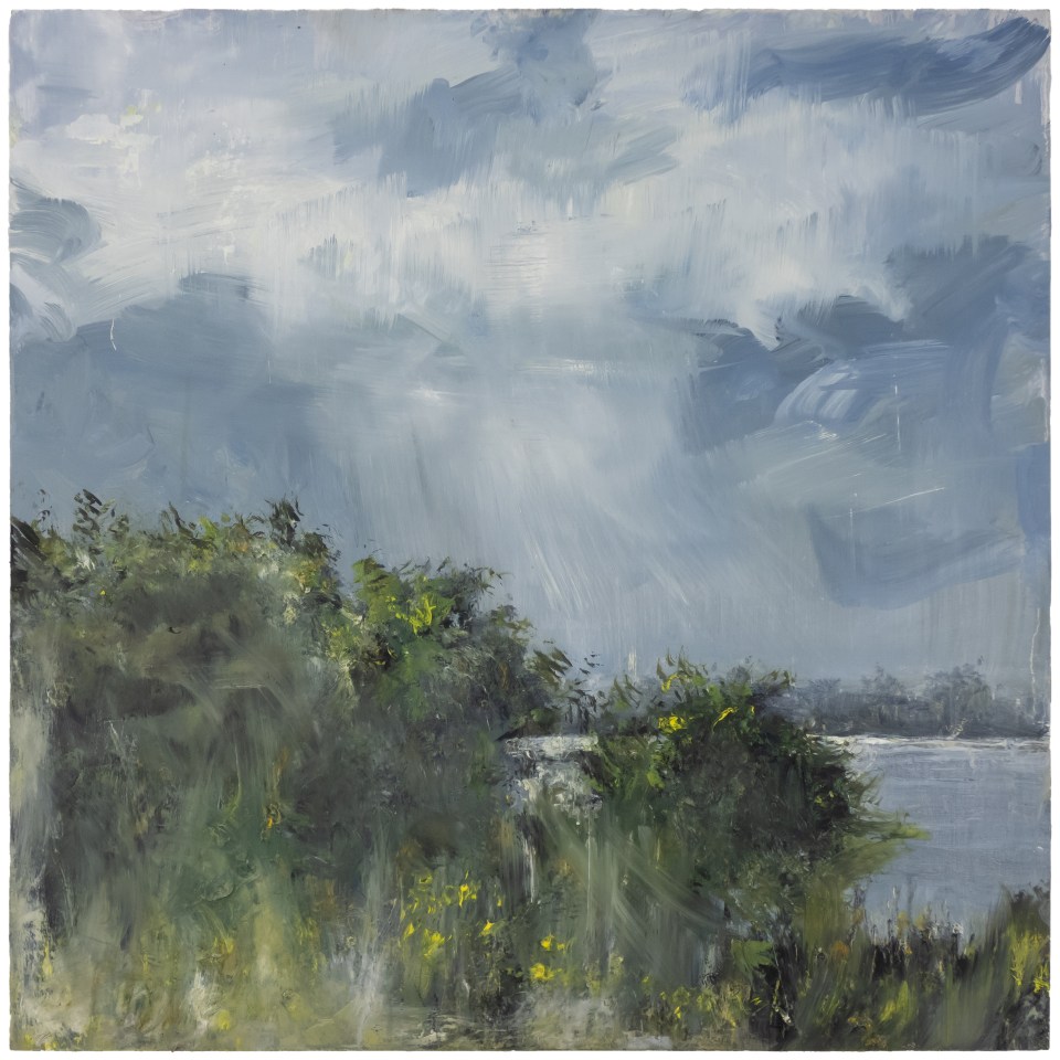 Sutton Hoo Series, Hawthorn. River Deben. Oil on 20×20 inch wood. Rose Strang 2021