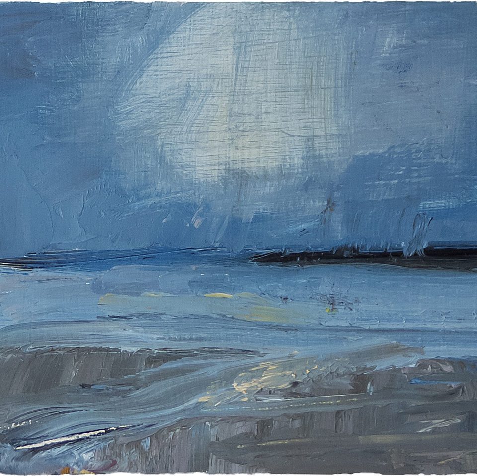 Aberlady Winter V. Oil on 8x5.5" wood. Rose Strang 2024