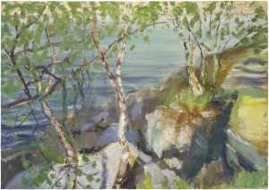 ‘Silver Walk. Ardnamurchan. Oil on 34×24″ wood. Rose Strang 2022