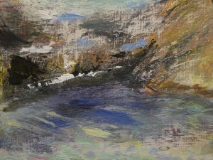 (detail) Bac Mor from Iona. Mixed media on 16x16" wood. Rose Strang 2026