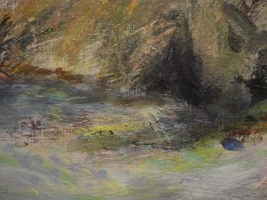 (detail 2) Bac Mor from Iona. Mixed media on 16x16" wood. Rose Strang 2026