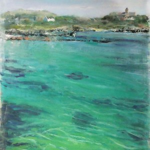 St Ronan's Bay. Iona. Mixed media on 30 x 30 inch wood. Rose Strang 2026