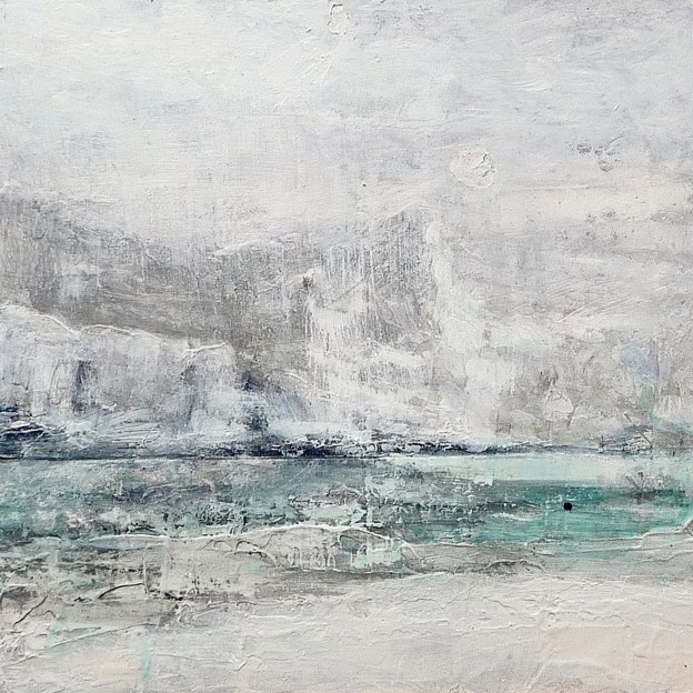 'Hoy, Winter'. Mixed media on 10x10" wood. Rose Strang 2013