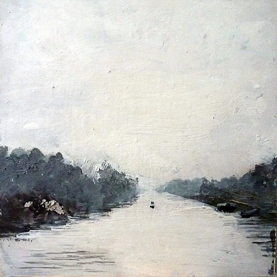 'Canalscapes 6'. Mixed media on 11x12" wood panel. Rose Strang 2017