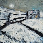'Winter 12. Home, Moonlight'. Mixed media on 10x10" wood panel.