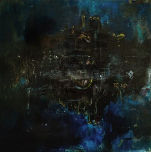 December, Midnight. Mixed media on 16 x 16 " wood. Rose Strang 2026