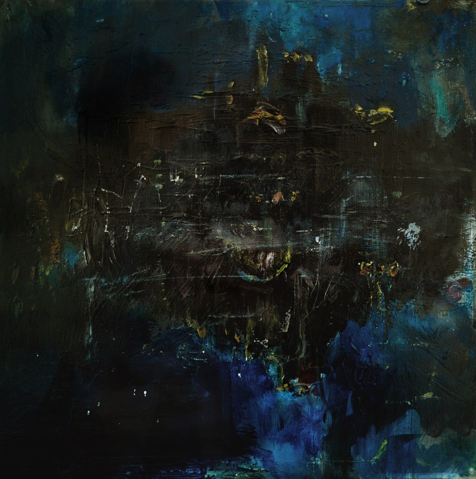 December, Midnight. Mixed media on 16 x 16 " wood. Rose Strang 2026