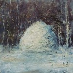 'Snow Sculpture, Holyrood Park. Edinburgh Winter. Mixed media on 10x10" wood. Rose Strang 2021